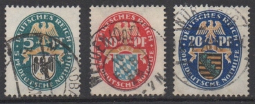 Michel Nr. 375 -377, Nothilfe gestempelt.